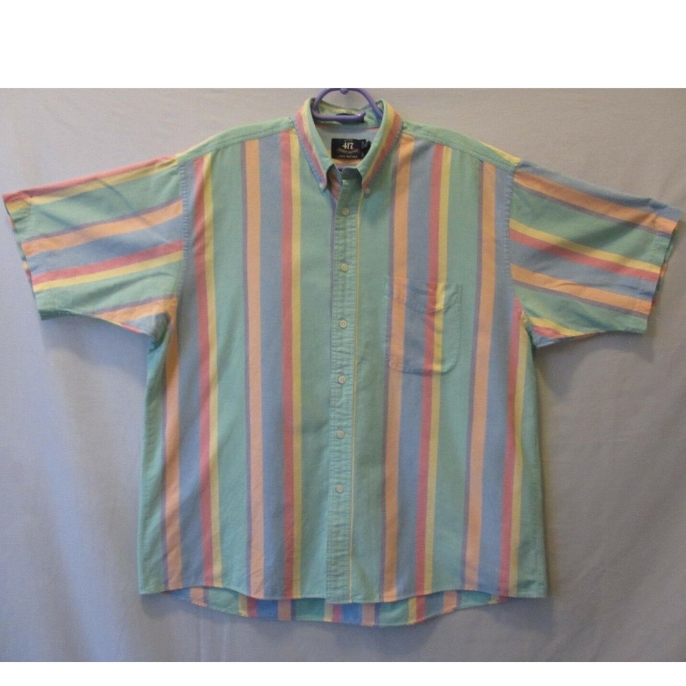 MEN`S SHIRT SHORT SLEEVE size L Large GREEN ORANGE COTTON